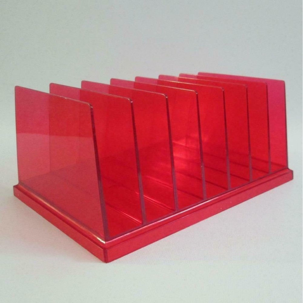 Vintage Rogers Mail Holder Clear Red Acrylic Letter Slots Mid Century Modern